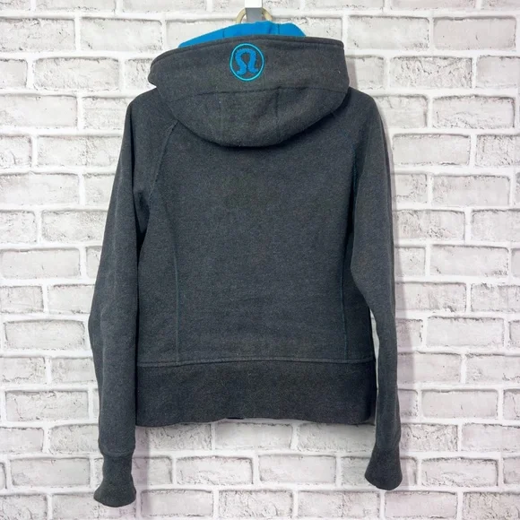 |•LULULEMON ATHLETICA•| Dark Grey & Blue Scuba Hooded Full Zip Sweatshirt Size 4 - Picture 6 of 9